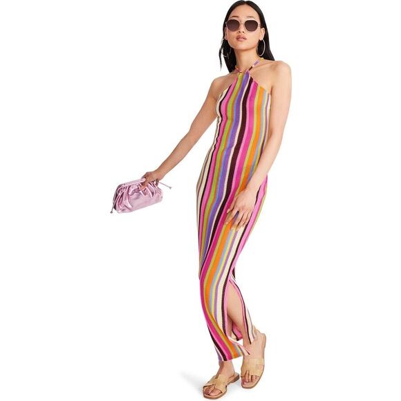 NEW Steve Madden Multicolor Rainbow Striped Sleeveless Halter Maxi Dress Sz S - Picture 11 of 11